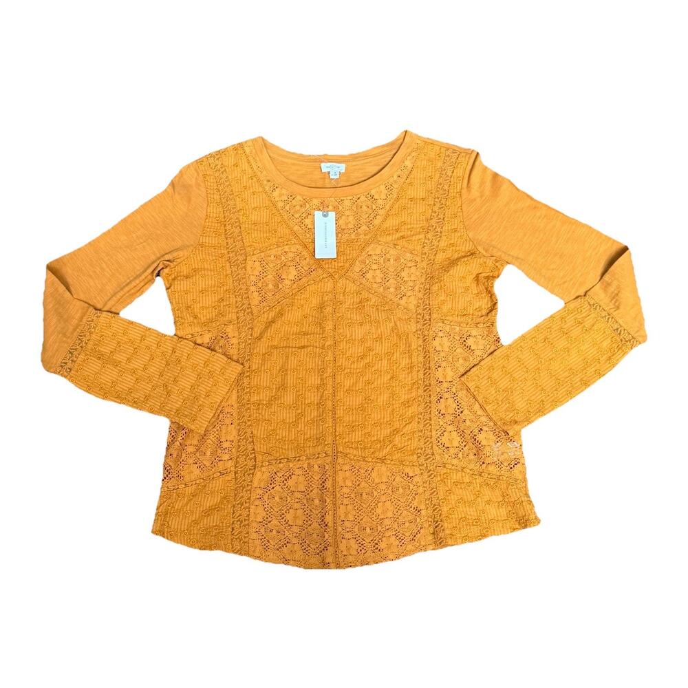 Anthropologie Eze Sur Mer Cotton Top Yellow, Long Sleeve, Size Small Boho NWT - Picture 2 of 12